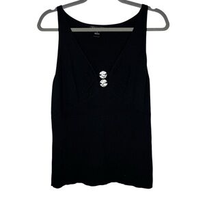 August Silk Knits Black Sleeveless V-Neck Knit Top w/Shell Front Detail-Size L